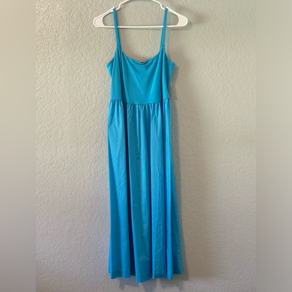 Bright blue tank dress.